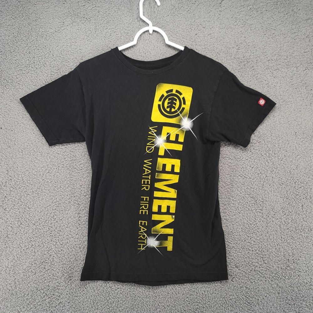 Element‎ Shirt Men's Small Large Print Yellow Logo Black Graphic T-shirt